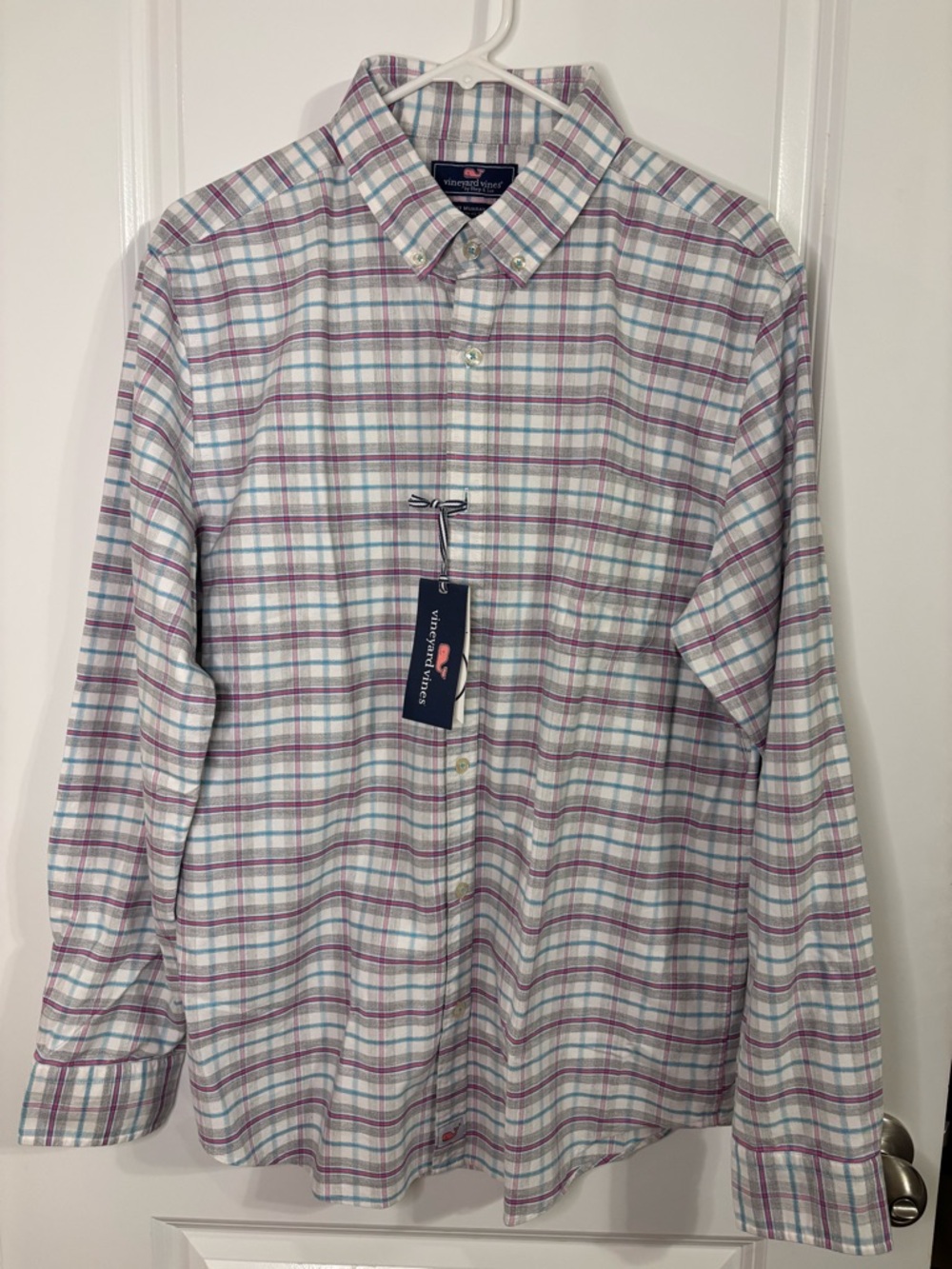 Vineyard Vines Shirt Slim Fit Murray Stretch Mens L Pink Gray Plaid NWT